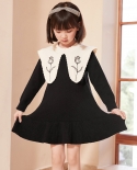 Girls Autumn And Winter Embroidered Flower Sweater Childrens Skirt Knitted Dress