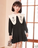 Girls Autumn And Winter Embroidered Flower Sweater Childrens Skirt Knitted Dress