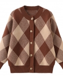 Jaqueta suéter de cor contrastante diamante outono e inverno novo suéter para meninas suéter curto de malha