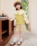 Doll Collar Shirt Vest Pleated Skirt Autumn Two-piece Set New Knitted Vest Split Sweet Girl Suit