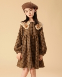 Girls Dress Autumn New Doll Collar Plaid Skirt Princess Dress