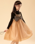 فستان بناتي جديد لفصل الخريف للأطفال فستان شبكي بأكمام طويلة فستان كنزة