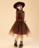 Girls Coat New Lapel Childrens Leather Jacket  Bottoming Mesh Skirt Girls Autumn Suit