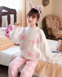 Invierno engrosada franela rosa arco dulce y lindo niño pijamas de manga larga ropa de casa traje