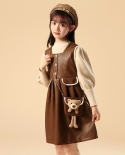 Girls Autumn And Winter New Bottoming Shirt Childrens Leather Vest Dress Set