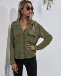 Womens New Solid Color Lapel Cardigan Single Breasted Chiffon Casual Shirt