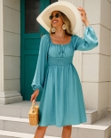 Womens New One-line-neck Solid Color Elegant Large Skirt A-line Dress