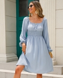 Womens New One-line-neck Solid Color Elegant Large Skirt A-line Dress