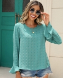 Womens New Pullover Round Neck Flared Sleeve Polka Dot Graceful Commute Shirt