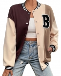 Womens New Contrast Color Single Breasted Fashion Baseball Jacket