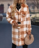 Womens Casual Mid-length Double-pocket Single-breasted Plaid Warm Fur Coat