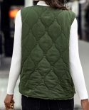 Nueva chaqueta de chaleco acolchado de algodón verde militar con cuello en V y cremallera para mujer