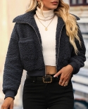 Womens Lamb Fur Plush Zipper Solid Color Popular Warm Fur Jacket