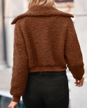 Womens Lamb Fur Plush Zipper Solid Color Popular Warm Fur Jacket