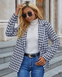 Womens Black and White Long Sleeve Houndstooth Blazer