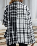 Womens New Long Sleeve Black and White Plaid Single Breasted Cardigan Jacket