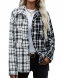 Nueva chaqueta de punto de manga larga a cuadros en blanco y negro para mujer