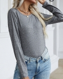 Womens Loose Round Neck Stitching Lace Long Sleeve Bottoming Shirt