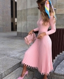 Womens New Mid-length Knitted Solid Color Pleated Dress