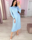 Womens New Mid-length Knitted Solid Color Pleated Dress