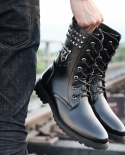 Winter New Leather Boots High-top Mens Shoes Fashion Martin Boots Military Boots Rivet Motorcycle Boots