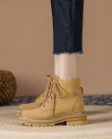 Lace-up Rhubarb Boots Autumn And Winter New Thick-soled Womens Cowhide Martin Boots