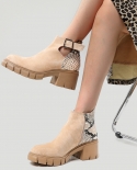 New Snake Pattern Thick Heels High Heels Round Toe Large Leather Boots
