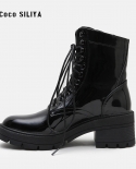 Winter New High-heeled Thick-heeled Short Boots Womens Patent Leather Thick-soled Martin Boots