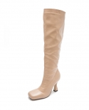 Nuevas botas de tacón alto de otoño e invierno para mujer, botas altas hasta la rodilla con punta cuadrada y tacón de aguja