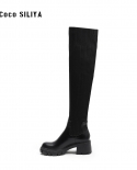 Martin Boots Womens Thick-heeled Thick-soled Boots Elastic Over-the-knee Womens Boot
