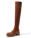 Botas Martin Botas de suela gruesa de tacón grueso para mujer Botas elásticas sobre la rodilla para mujer