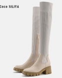 Botas elásticas desnudas de tacón alto grueso para mujer Otoño e invierno Nuevas botas sobre la rodilla