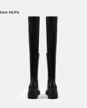 Womens Thick High-heeled Nude Elastic Boots Autumn And Winter New Over-the-knee Boots