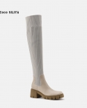 Botas elásticas desnudas de tacón alto grueso para mujer Otoño e invierno Nuevas botas sobre la rodilla