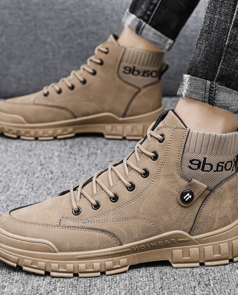 Men Casual Shoes British Fashion High Top Sneakers High Top Tide Shoes Genuine Leather Lace Up Shoess Moccasins Tooling 