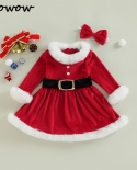 Prowow 1 6y Letter Santa Baby Christmas Dress For Girls Red Velvet Fuzzy Dress 2022 New Year Children Christmas Clothes