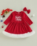 Prowow 1 6y Letter Santa Baby Christmas Dress For Girls Red Velvet Fuzzy Dress 2022 New Year Children Christmas Clothes