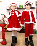 Kids Child Christmas Cosplay Costume Santa Claus Baby Xmas Outfit Set Dress Pants Tops Hat Cloak Belt For Boys Girls  Co