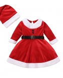 Toddler Kids Baby Girls Autumn Outfit Sets Long Sleeve Plush Patchwork Aline Dress With Belt  Christmas Hat 16t  Girls 