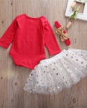 Baby Girls My 1st Christmas Outfit Long Sleeve Romper Tops Bow Tutu Skirts Xmas Party Santa Headband 3 Piece Set For 018