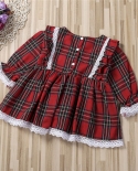 Fashion Christmas Toddler Infant Baby Girl Xmas Clothes Long Sleeve Lace Tutu A Line Plaid Autumn Dress  Girls Casual Dr