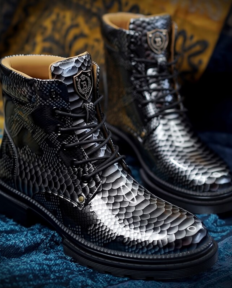 US 62.49 Men Boots Leisure Leather Short Shoes Ankle Round Toe Snake Pattern Shoes Dress Shoes Men Designer Chaussure Zapato Homm Description
