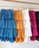  Fashion Asymmetrical Ruffles Layered Cake Skirt 2022 Summer New Elegant Commute Allmatch Folds Elastic Waist Midi Skirt