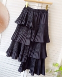  Fashion Asymmetrical Ruffles Layered Cake Skirt 2022 Summer New Elegant Commute Allmatch Folds Elastic Waist Midi Skirt