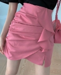  Fashion Ruffles Asymmetrical Folds Splic Mini Skirts 2022 Summer New Elegant Office Lady Commute All Match Bag Hip Skir