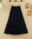 Falda plisada de retazos de gasa de encaje a la moda 2022 Primavera Verano nueva falda Vintage elegante de cintura alta Aline Mi