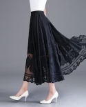 Vintage Elegant Hook Flower Hollow Lace Skirt 2022 Summer New Office Lady Commuter All Match High Waist A Line Midi Wome