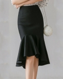 Elegant Fashion Ruffles Splicing Mermaid Skirt 2022 Summer New Office Lady Commute All Match Asymmetrical High Waist Kne