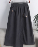 Summer Womens Urban Commuting Versatile Irregular Work Dress Button Skirt High Waist Thin Solid Color Pocket Large A Li