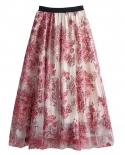 Primavera mujer moda elegante celebridades Retro cintura alta falda bordada delgada flor lentejuelas malla gran columpio tobillo